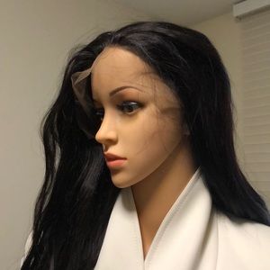 NWT 26” lace black human mix (blended) slight wave long black wig